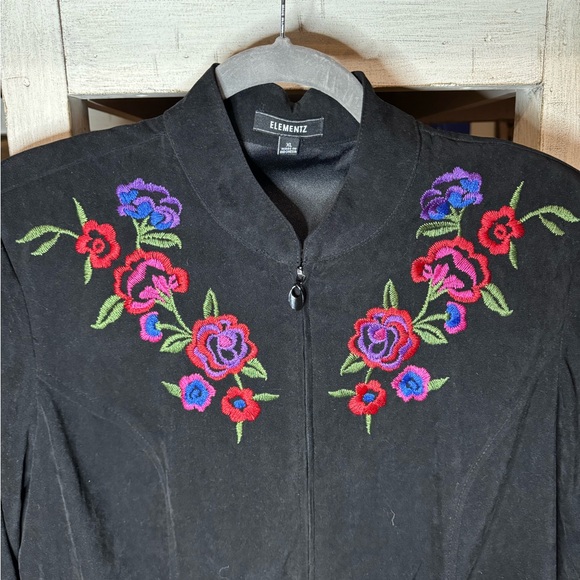 Elementz Floral Embroidered Zip Jacket w/ Padded Shoulders XL - Picture 2 of 5